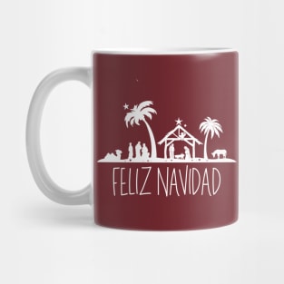 Feliz Navidad White Christmas Nativity Scene Mug